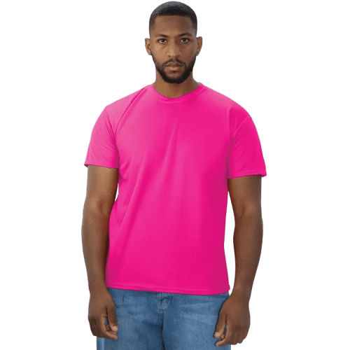 Coloured Eco Tech T-Shirts in Heliconia with a design from Total Merchandise