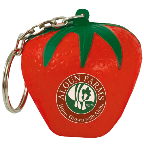 Promotional Stress Strawberry Keyring in Red branded with your logo from Total Merchandise