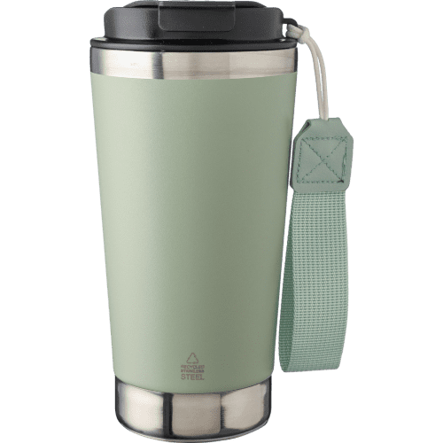 Promotional 500ml Recycled Steel Double Walled Travel Mug in Pastel Green from Total Merchandise