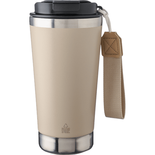 Custom 500ml Recycled Steel Double Walled Travel Mug in White from Total Merchandise