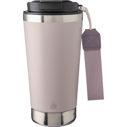 Customised 500ml Recycled Steel Double Walled Travel Mug in Pastel Pink from Total Merchandise