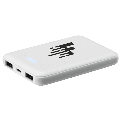 Custom Branded 5000mAh RCS Recycled Pocket Powerbank in White from Total Merchandise