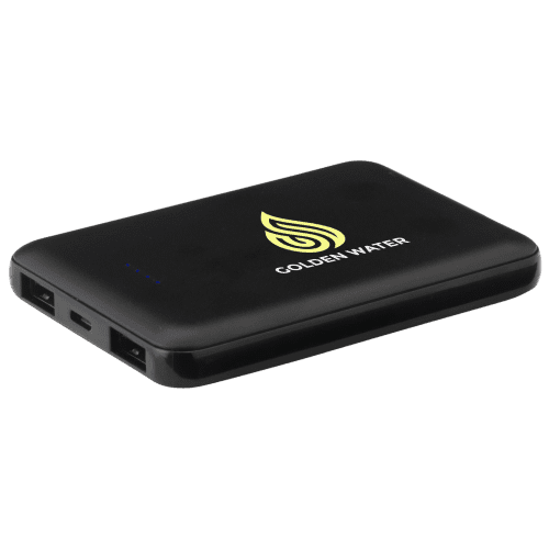 Personalisable 5000mAh RCS Recycled Pocket Powerbank in Black from Total Merchandise