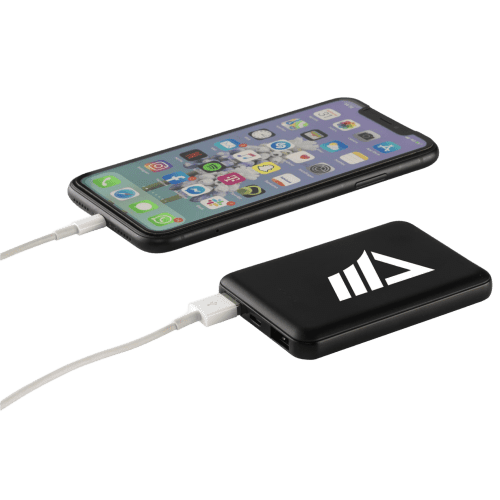Promotional 5000mAh RCS Recycled Pocket Powerbank in Black from Total Merchandise