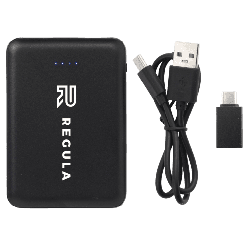 Customisable 5000mAh RCS Recycled Pocket Powerbank in Black from Total Merchandise