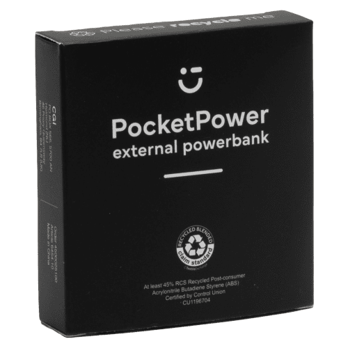 Logo Branded 5000mAh RCS Recycled Pocket Powerbank in Black from Total Merchandise