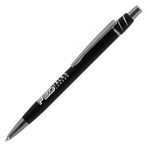 Logo branded Fidget Spinner Pen in Black with a printed design from Total Merchandise