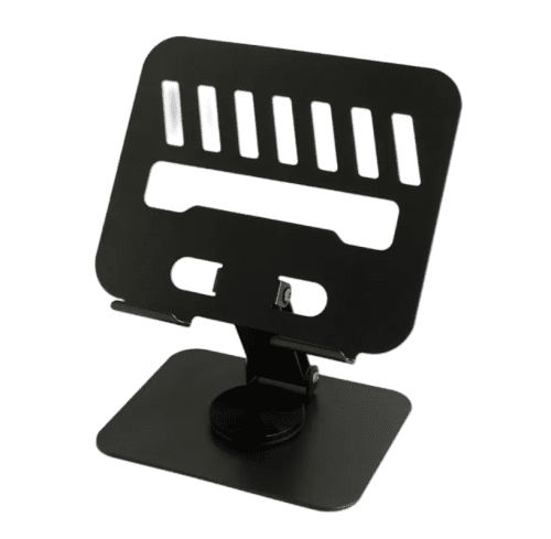 Promotional Foldable Metal Tablet Stand in Black with a design from total Merchandise