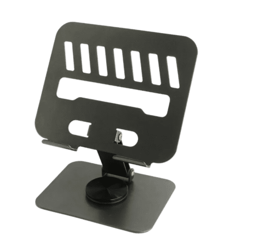 Branded Foldable Metal Tablet Stand in Dark Grey with a design from Total Merchandise
