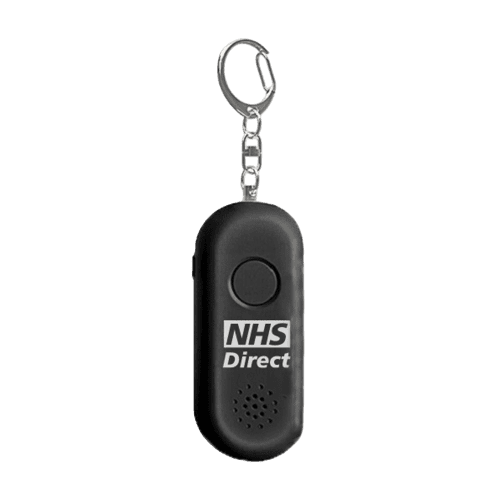 Customisable Rechargeable Personal Alarm Keyring with Torch in Black from Total Merchandise