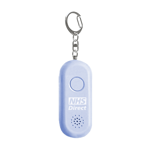 Personalisable Rechargeable Personal Alarm Keyring with Torch in Blue from Total Merchandise