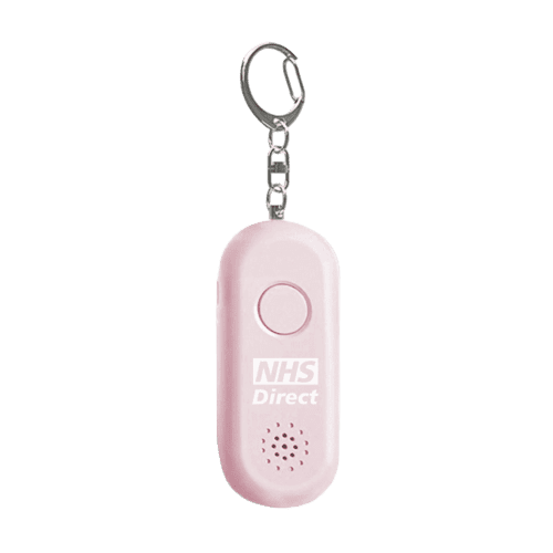Custom Branded Rechargeable Personal Alarm Keyring with Torch in Pink from Total Merchandise