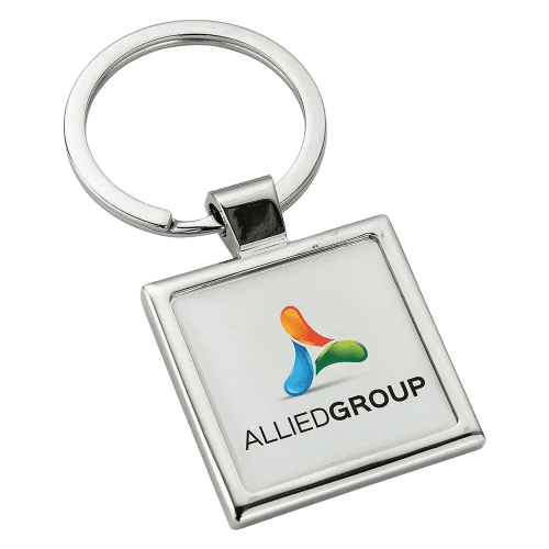 Custom Branded Square Alloy Injection Keyring in Silver with your logo from Total Merchandise