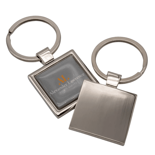 Customisable Square Alloy Injection Keyring in Silver with your logo from Total Merchandise