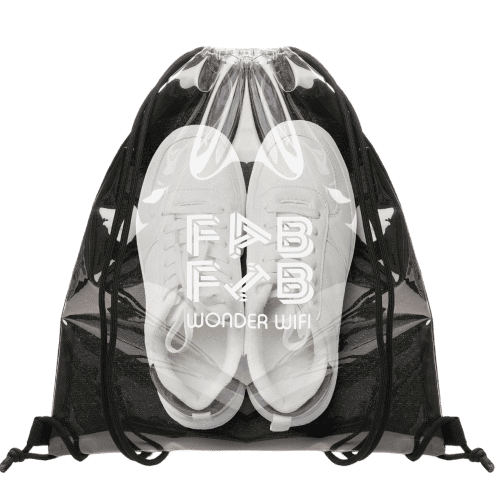 Branded Transparent Fabric Drawstring Bag in Black with a design from Total Merchandise