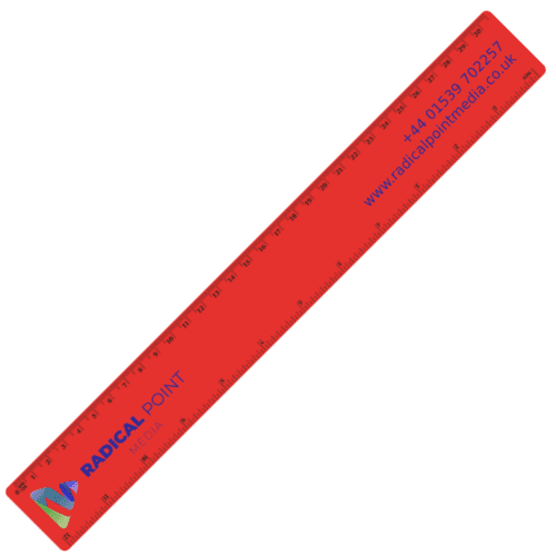 Customisable 30cm Recycled Plastic Ruler in Red printed with your logo from Total Merchandise