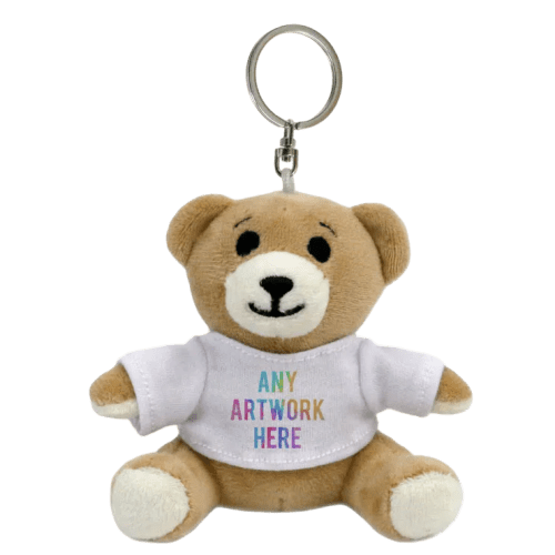 Personalisable Eco-friendly Eleanor Teddy Bear Keyring in Light Brown printed with your company logo