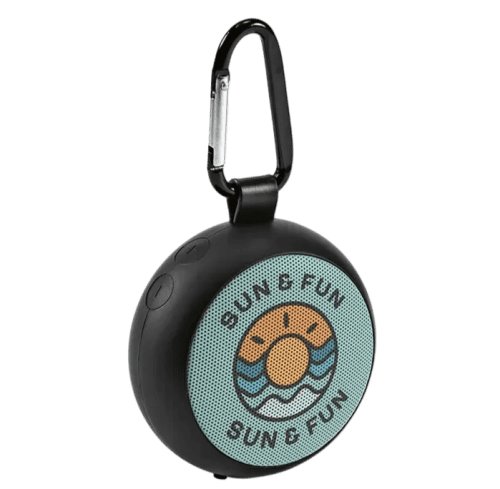 Custom printed Waterproof Recycled Speaker in Black with a design from Total Merchandise