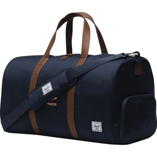 Logo branded Herschel Novel™ Recycled Duffle Bag in Navy Blue from Total Merchandise