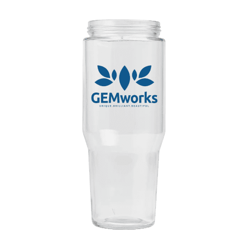 Lid off of the 1L Recycled Glass Straw Tumbler with a design from Total Merchandise