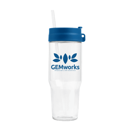 Promotional 1L Recycled Glass Straw Tumbler in Blue from Total Merchandise