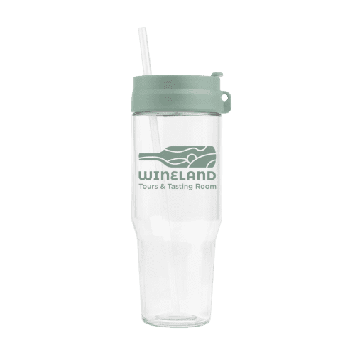Branded 1L Recycled Glass Straw Tumbler in Sage with a design from total Merchandise