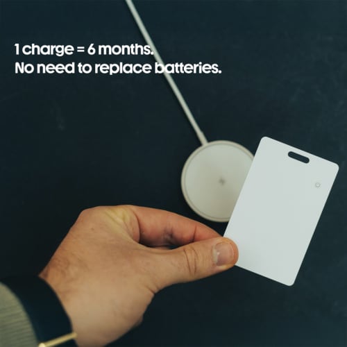 Lifestyle image of the Rechargeable Ultra-Thin Recycled Finder Card from Total Merchandise