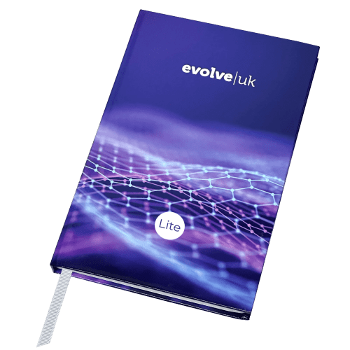 Logo branded Evolve Lite Notebook with a design from Total Merchandise