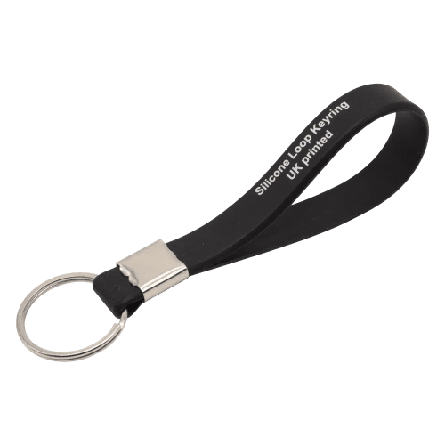Custom branded Silicone Loop Keyfob in Black with a design from Total Merchandise