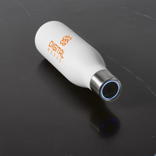 Lifestyle image of the Parana UV Sanitising Water Bottle in White from Total Merchandise