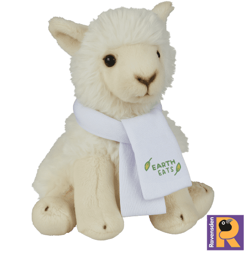 Custom Branded Ravensden Llama Soft Toy with a printed Scarf from Total Merchandise