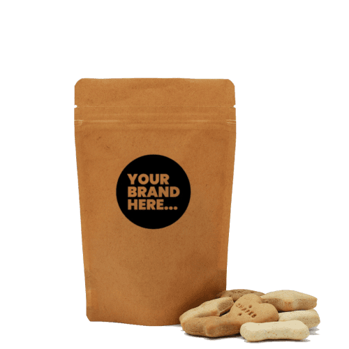 Logo branded Dog Biscuits in Kraft Pouch in Brown with a desgin from Total Merchandise