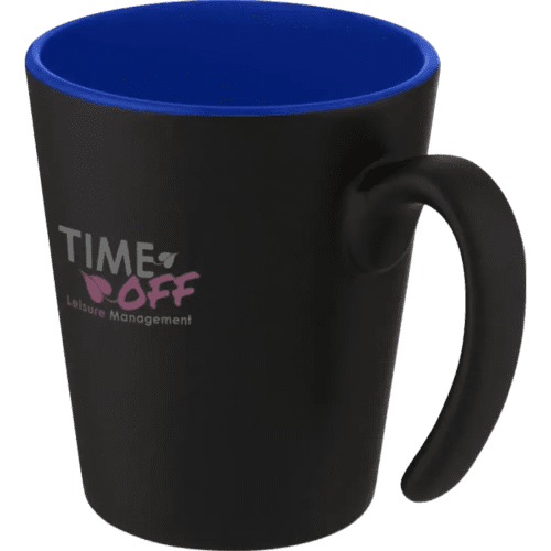 Custom Branded Two Tone 360ml Ceramic Mug in Black/Blue from Total Merchandise