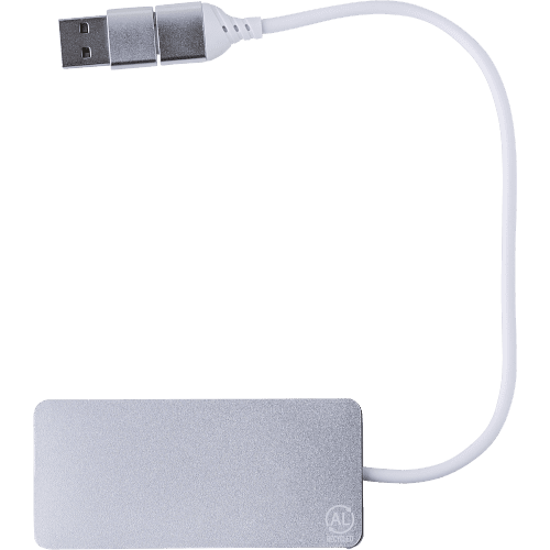 Customisable Recycled Aluminium USB Hub in Silver printed with your logo from Total Merchandise