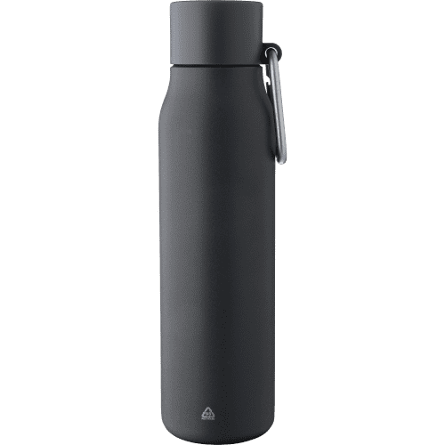 Logo Printed 600ml Recycled Stainless Steel Double Walled Bottle in Black from Total Merchandise