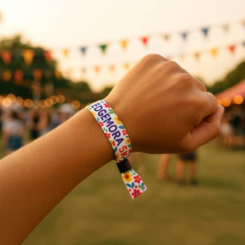 Total Merchandise Express Self-Locking Festival Wristbands Being Worn at Festival