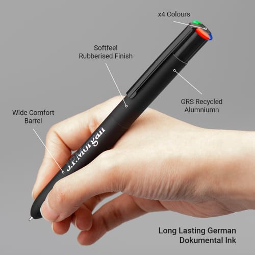 Custom Printed Quatro 4-in-1 Recycled Ballpen in Black branded with your logo from Total Merchandise