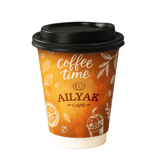 12oz Double Walled Paper Cups with Sip Lids in Black/White