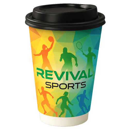 16oz Double Walled Paper Cups with Sip Lids in Black/White