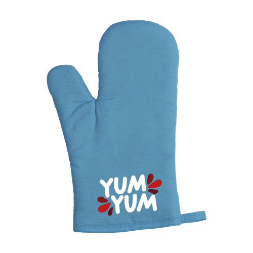 Logo branded Cotton Kitchen Oven Glove in Light Blue with a design from Total Merchandise