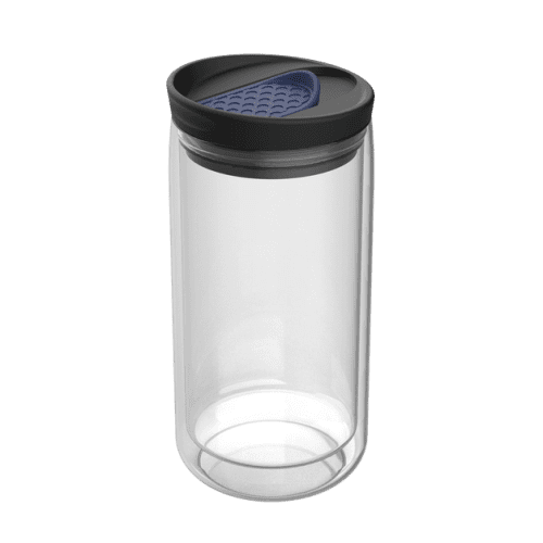 Promotional 300ml Glass Nizza Thermo Mug Clear/Dark Blue engraved with your company logo