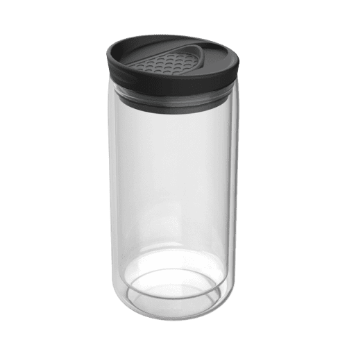 Logo Branded 300ml Glass Nizza Thermo Mug Clear/Dark Grey engraved with your company logo
