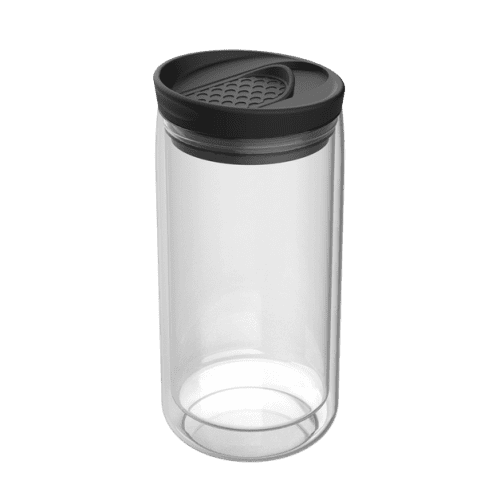 Promotional 300ml Glass Nizza Thermo Mug Clear/Black engraved with your company logo