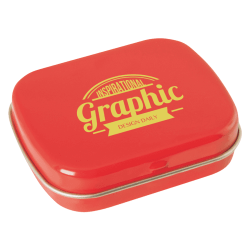 Promotional Flat Hinged Tin with Jelly Beans in Red with a design form Total Merchandise