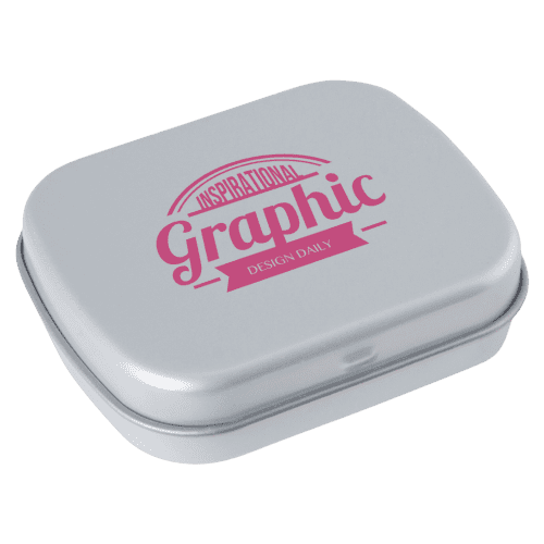 Promotional Flat Hinged Tin with Jelly Beans in Light Grey with a design from Total Merchandise