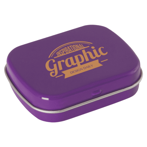 Printed Flat Hinged Tin with Jelly Beans in Purple with a design from Total Merchandise