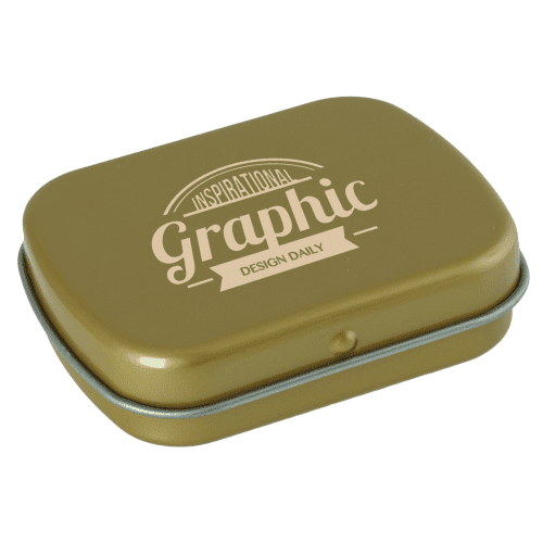 Promotional Flat Hinged Tin with Jelly Beans in Gold from Total Merchandise