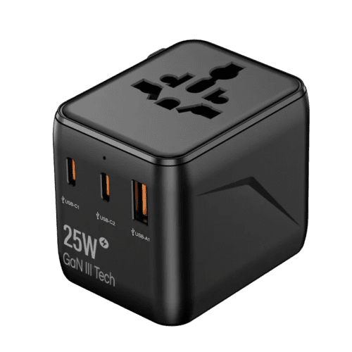Logo Branded GAN 25W Universal Travel Adapter in Black printed with your logo from Total Merchandise