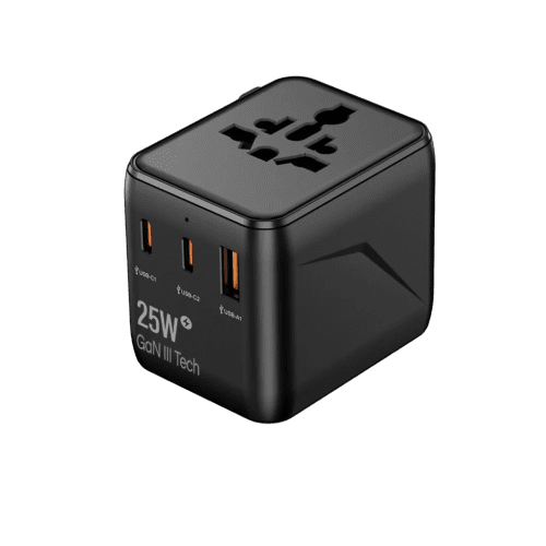 Logo Branded GAN 25W Universal Travel Adapter in Black printed with your logo from Total Merchandise