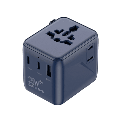 Promotional GAN 25W Universal Travel Adapter in Blue printed with your logo from Total Merchandise